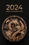 Happy Chinese New Year 2024, year of Wooden Dragon, Ai generative wooden dragon circular medallion