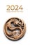 Happy Chinese New Year 2024, year of Wooden Dragon, Ai generative wooden dragon circular medallion