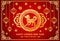 Happy Chinese new year card is Chinese Lantern and dog zodiac in chinese frame vector design