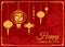 Happy Chinese new year card is Chinese word mean Happiness in lanterns and china knot , coin and money on floral background