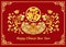 Happy Chinese new year card is gold Chinese word mean Happiness and gold fish and lotus vector design