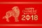 Happy Chinese new year 2018 card with Gold Dog line Stripe abstract  on red background vector design