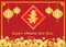 Happy Chinese new year card is lanterns ,Gold coins money ,Reward and chiness word is mean longevity