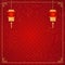 Happy Chinese new year card. Red background with traditional asian lanterns . Chinese mean Happy New Year, wealthy, Zodiac sign