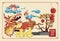 Happy chinese new year dragon dance and flowers new year golden ingots illustration on background asia pattern