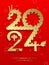 Happy chinese new year of dragon gold paper cutting style 2024 numbers design
