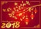 Happy Chinese new year - Gold 2018 text and dog zodiac and Chinese lantern hanging on Pine tree vector design