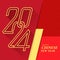 Happy Chinese New Year - Gold text and 2024 number of year with border line letter modern sharp style on red and gold texture