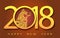 Happy Chinese New Year - the golden text of 2018 and the zodiac for dogs and design for banners, posters, leaflets