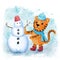 Happy Chinese new year greeting card 2022 with cute tiger in different season location for calendar. Animal holidays