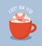 Happy Chinese New Year greeting card , year of a pig. Cute and funny piglet chilling in a cup of winter drink. Excellent