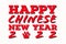 Happy Chinese new year 2022 greeting red text, with tiger paws shape print, with shadow. isolated white background