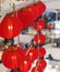 Happy Chinese new year red lanterns for decorative place. High hanging light group