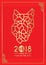 Happy Chinese new year and year of dog card with Gold face Dog abstract line sharp on red background vector design Chinese word
