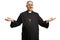 Happy christian priest gesturing with hands