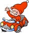 Happy Christmas Elf driving in a red Sports Car