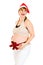 Happy christmas pregnant in Santa hat with ribbon