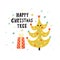 Happy Christmas tree cute print. Winter funny background.