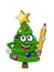 Happy Christmas or xmas character mascot holding pencil isolated on white in cartoon style vector symbol stock illustration web