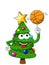 Happy Christmas or xmas character mascot playing basketball isolated on white
