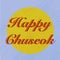 Happy chuseok in cartoon style on purple background. Thanksgiving card. Traditional autumn food. Cartoon flat vector illustration