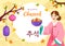 Happy Chuseok Day Vector Illustration of Korean Thanksgiving Event with Harvest Festival Celebrate on Autumn Night Background