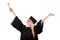 Happy college graduate wearing cap and gown holding diploma