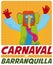 Happy Colorful Marimonda Celebrating in Barranquilla`s Carnival, Vector Illustration