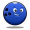 Happy colourful blue cartoon bowling ball