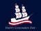 Happy Columbus Day, the discoverer of America, waves and ship, holiday banner. Sailing ship with masts. Vector