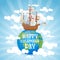 Happy Columbus Day National Usa Holiday Greeting Card With Ship