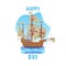 Happy Columbus Day National Usa Holiday Greeting Card With Ship Ocean Blue Water