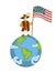 Happy Columbus Day poster with Columb on globe with flag
