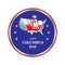Happy Columbus day round circle color badge, emblem, sign with ship Santa Maria