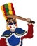 Happy Congo dancer playing with fake machete during Barranquilla`s Carnival, Vector illustration