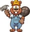 Happy construction beaver holding a hammer