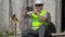 Happy construction worker take selfie