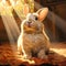 A happy and contented Rabbit lounging in a sunbeam, its soft fur illuminated by the warm rays by AI generated