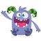 Happy cool cartoon fat monster. Blue and horned vector monster character.