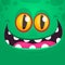 Happy cool cartoon monster face. Vector Halloween green zombie or monster character.