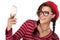 Happy Cool Woman Taking Selfie Using Mobile Phone