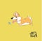 Happy Corgi Dog Play Ball Vector Illustration. Silly Puppy Character Animal Run Typography Print Poster. Fluffy Orange