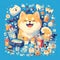 Happy Corgi Surrounded by Goodies