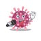 Happy corona virus singing on a microphone