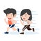 Happy couple attractive running cartoon style