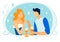 Happy Couple Characters Dating in Restaurant Drink