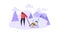 Happy Couple Characters on Winter Activities. Man and Woman Sledding on Snow Mountains. Flat People on Winter Vacation