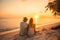 Happy couple enjoy luxury sunset on the beach during summer vacation. Generative AI