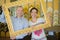 Happy couple found antique gold photo frame