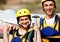 Happy couple with helmets